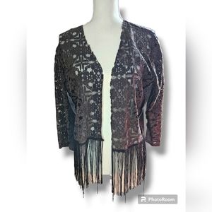 Buckle Large Brown Black Fringe Crop Cardigan